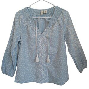 Joie Blouse Embroidered‎ Peasant Style Pullover Tassel Tie Womens X Small